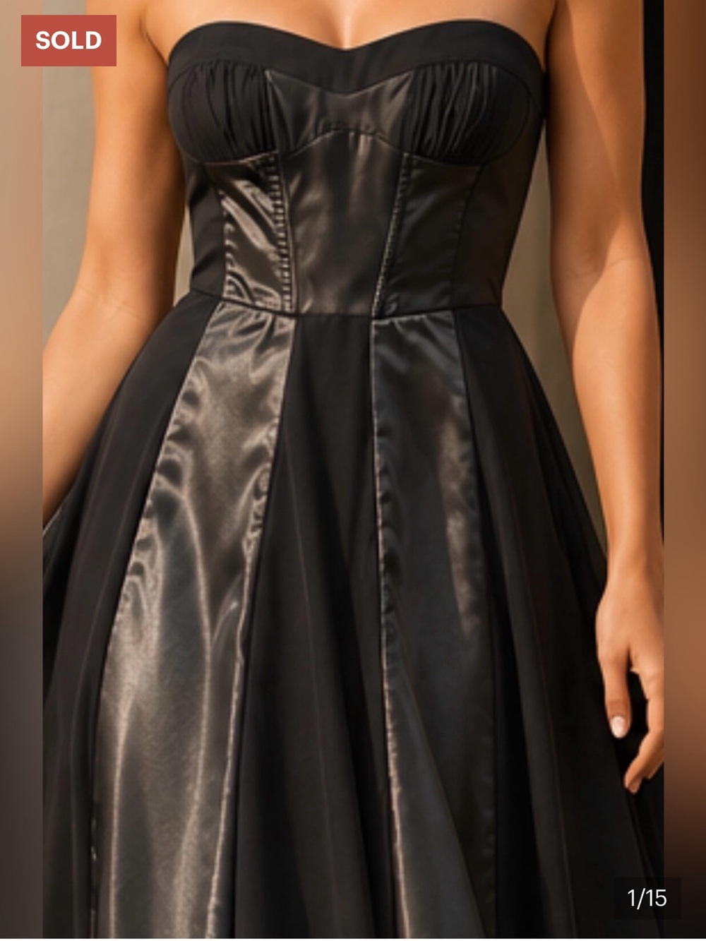 Size large L le chateau Black Strapless Satin Cocktail Dress corset style satin - Picture 6 of 6